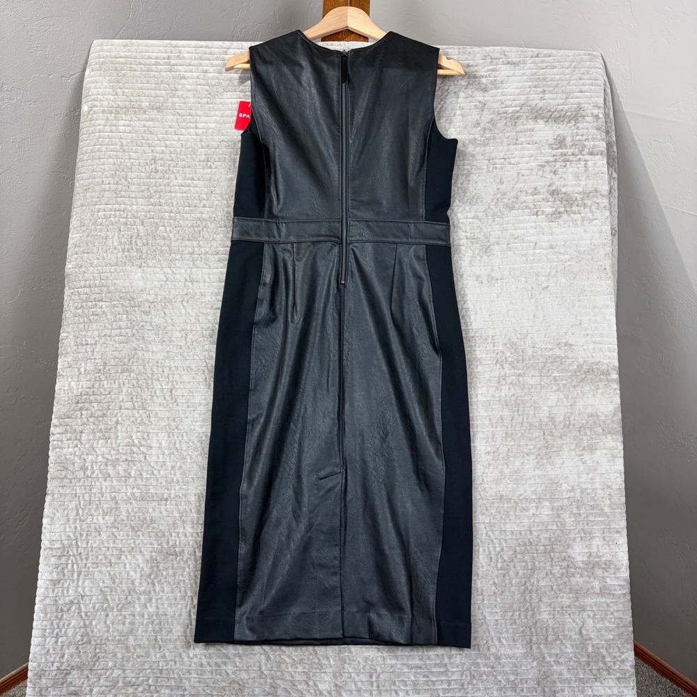 Spanx Luxe Black Leather-Like Combo Front Sheath Dress 20393R Medium NWT - Picture 3 of 12